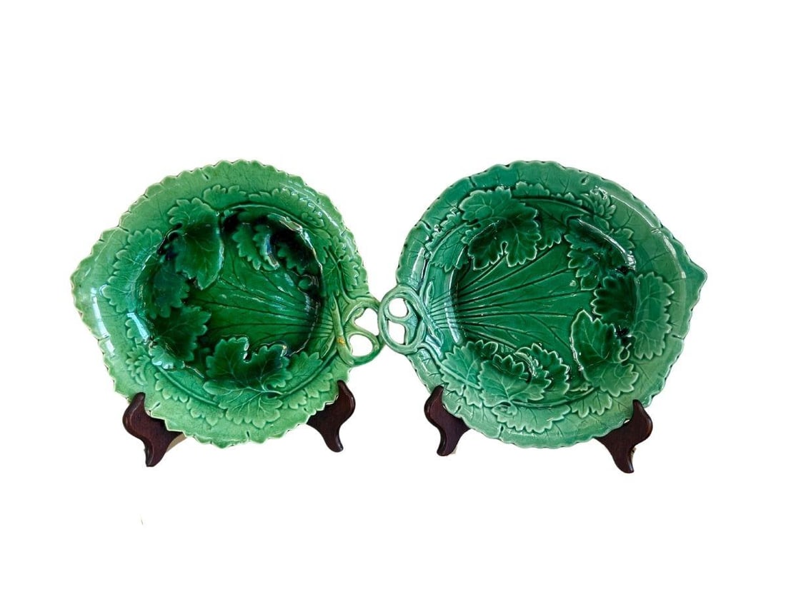 Green Majolica Handled Platters, Pair (1 of 3)
