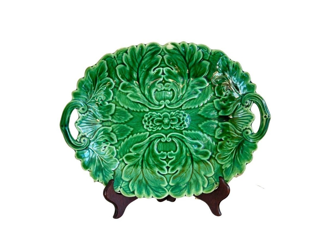 Green Majolica Serving Platter, 12in (1 of 3)