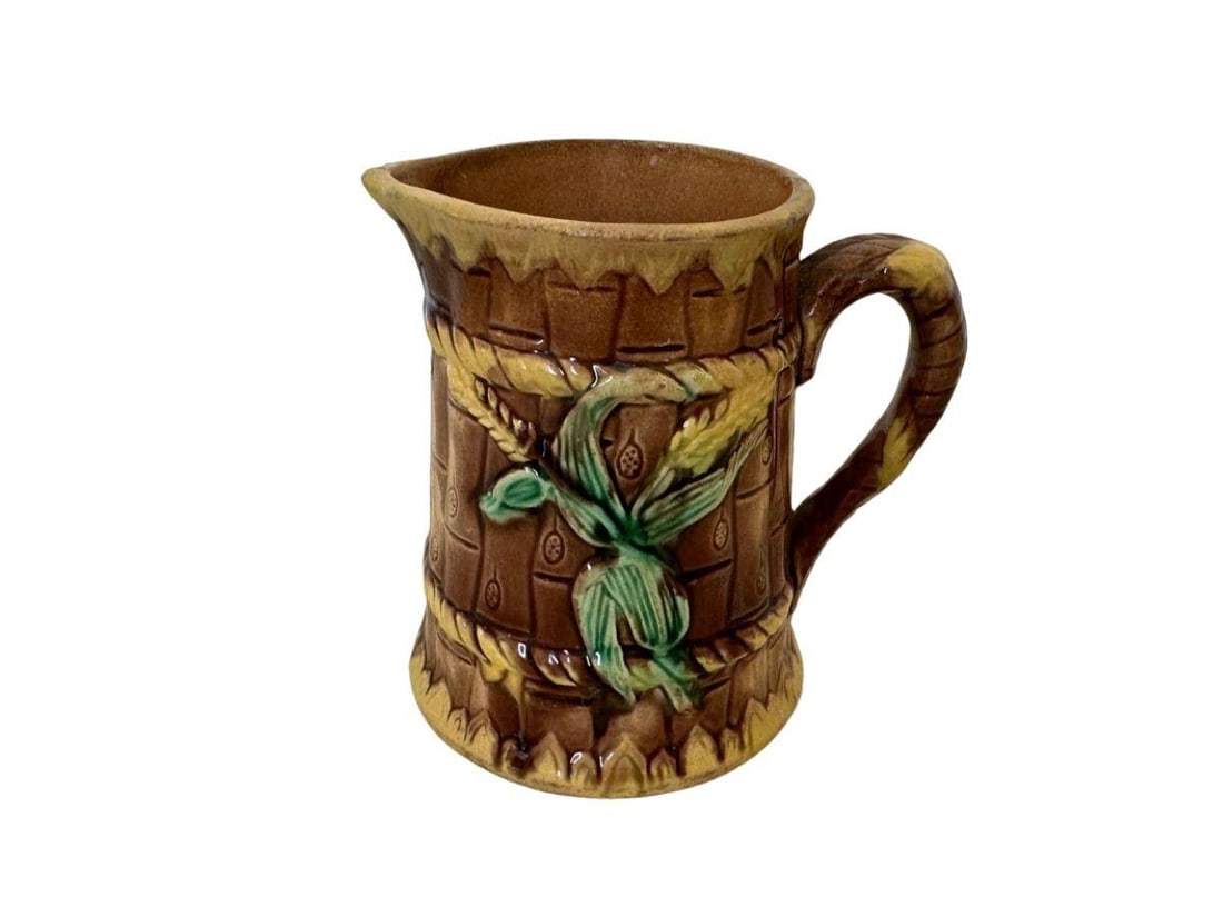 Antique Majolica Cream Milk Pitcher with Corn Wheat Decoration (1 of 4)