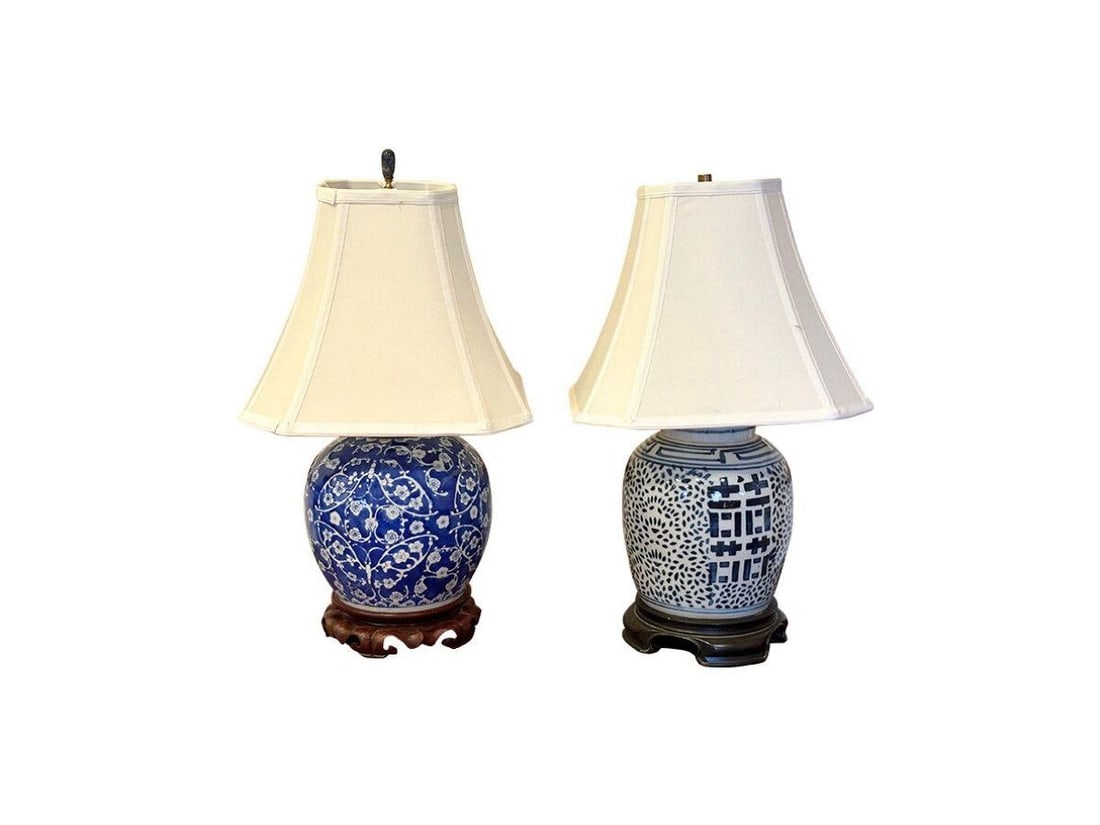 Blue and White Chinoiserie Table Lamps, Set of 2 (1 of 9)