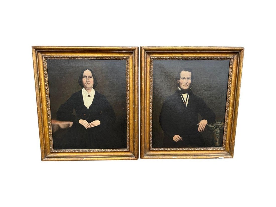 New England Lady & Gentleman Portraits, Frames by the House of Heydenryk: 26in w x 30in h
