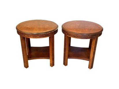 Vintage Lane Furniture Round Side Tables, Pair: 24in diameter x 24in h