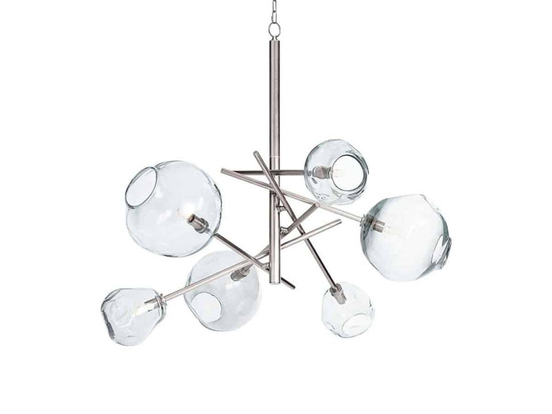 Regina Andrews Molten Chandelier in Polished Nickel: 43.5in w x 43.5in d x 20in h, Canopy: 5in diameter x 1in