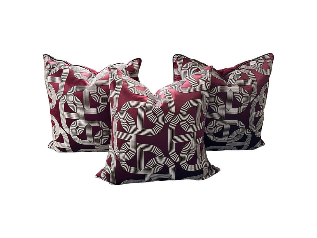 Hermes Fabric Circuit 24 Burgundy Pillows, Set of 3 (1 of 12)