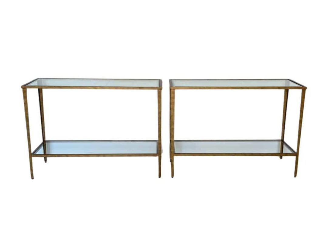 Gilded Console Table with Glass Shelves, 1 of 2 (Sold Individually) (1 of 6)