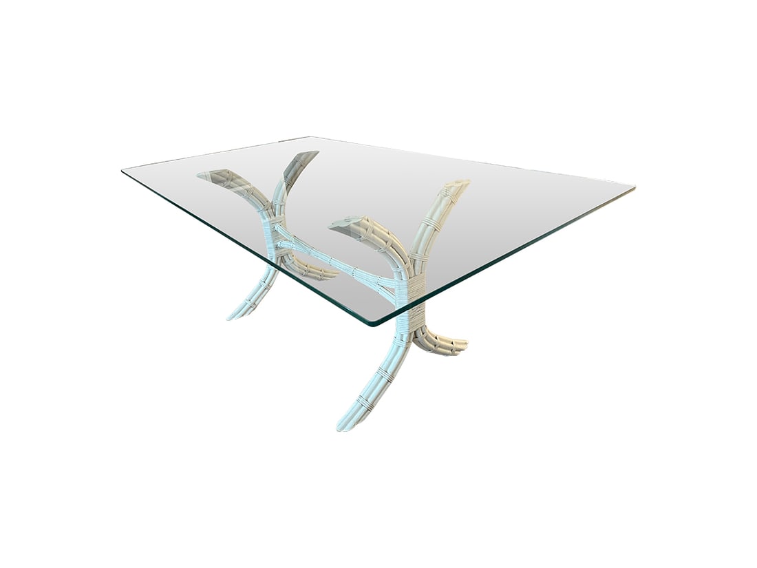 David Francis Painted Rattan Dining Table Base with Glass Top (1 of 8)