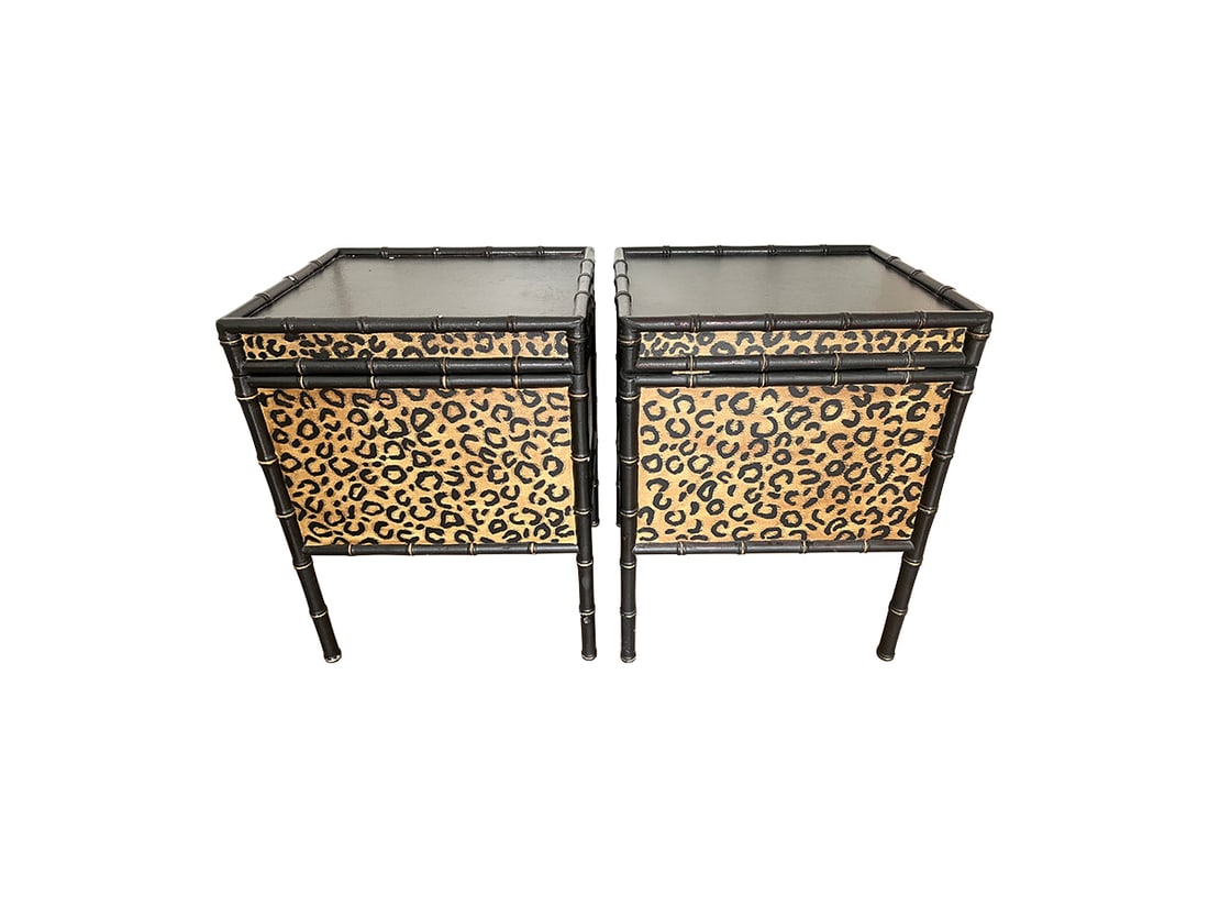 Faux Bamboo and Leopard Print Storage Side Tables, Pair (1 of 13)