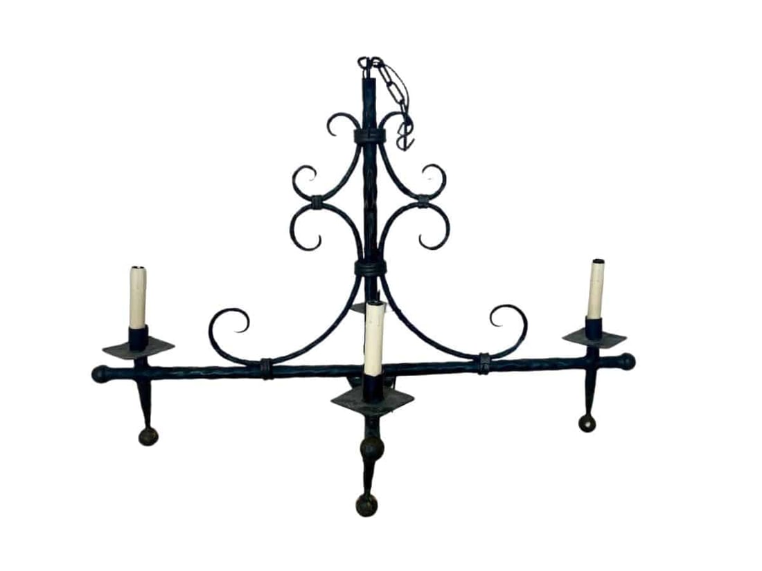 Antique Iron Forged Four Light Chandelier (1 of 10)