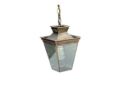 Lantern Pendant Light: 9in w x 9in d x 13in h. PLEASE READ BEFORE PLACING A BID: Pickup for this auction will take place on Friday, June 27th, from 9:00 AM to 12:00 PM at a private residence in Southport, CT. This is the on