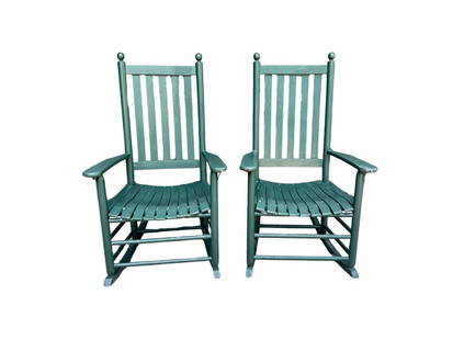 Green Painted Rocking Chair, 2 of 2 (Chairs Sold Individually): 27in w x 29in d x 46in h, Seat height: 16in, Arm height: 26in. PLEASE READ BEFORE PLACING A BID: Pickup for this auction will take place on Friday, June 27th, from 9:00 AM to 12:00 PM at a private res