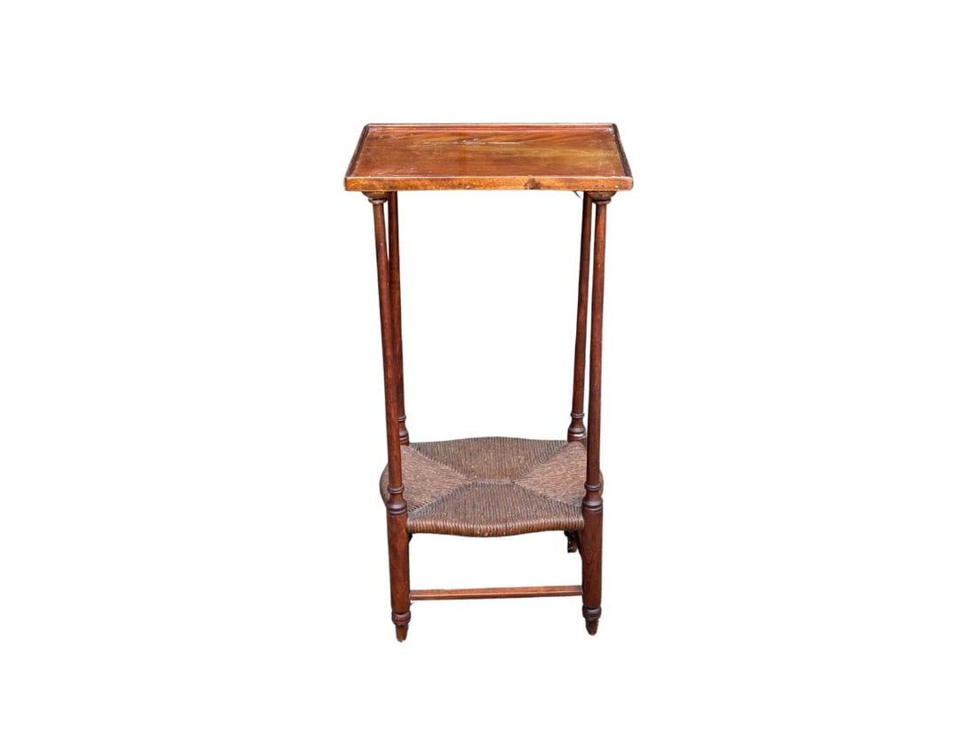 Antique Side Table with Woven Bottom Shelf (1 of 8)