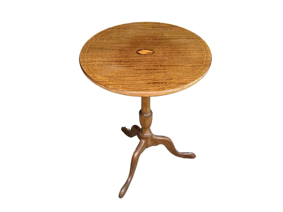 Vintage Round Tilt-Top Table with Shell Motif Inlay (1 of 14)