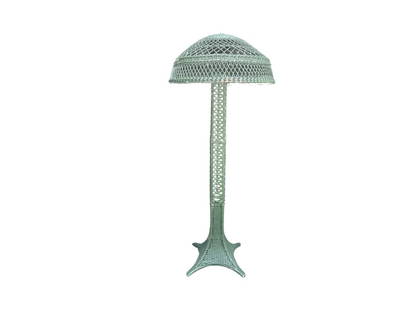 Antique/Vintage Painted Rattan Floor Lamp: 19.5in w x 19.5in d x 69in h, Shade: 29in diameter x 22in h. PLEASE READ BEFORE PLACING A BID: Pickup for this auction will take place on Friday, June 27th, from 9:00 AM to 12:00 PM at a private resid