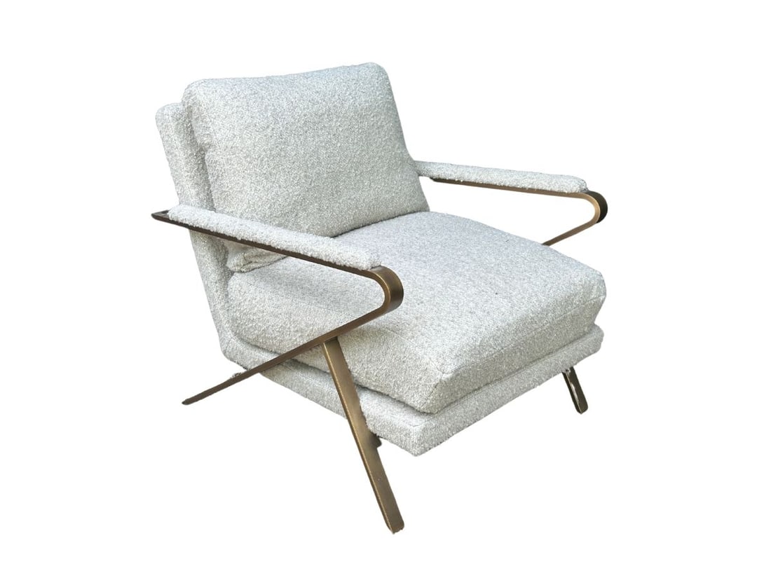 Lee Industries Boucle Chair: 28.5in w x 36in d x 34in h, Seat height: 17in , Arm height: 23in. PLEASE READ BEFORE PLACING A BID: Pickup for this auction will take place on Friday, June 27th, from 9:00 AM to 12:00 PM at a private 