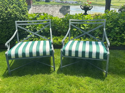 Brown Jordan Lounge Chairs, Pair: 28in w x 26in d x 30in h, Seat height: 16in , Arm: height 21in. PLEASE READ BEFORE PLACING A BID: Pickup for this auction will take place on Friday, June 27th, from 9:00 AM to 12:00 PM at a private re