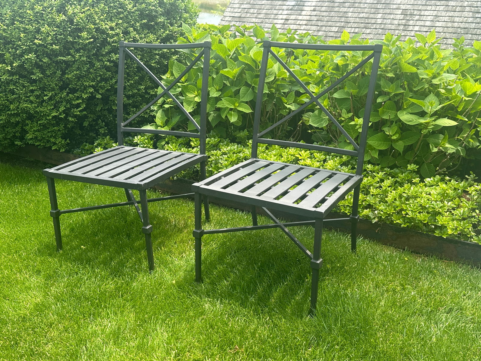 Williams Sonoma Outdoor Side Chair, 1 of 2 (Chairs Sold Individually): 19.5in w x 19.5in d x 34in h, Seat height 15in. PLEASE READ BEFORE PLACING A BID: Pickup for this auction will take place on Friday, June 27th, from 9:00 AM to 12:00 PM at a private residence in South