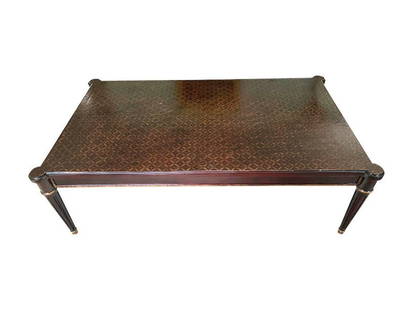 Cocktail Table with Gilt Design: 60 in. w x 36.5 in. d x 18 in. h. Table has light wear, see photos. PLEASE READ BEFORE PLACING A BID: Pickup for this auction will take place at a private residence in Rye, NY on Friday, July 25th, fr