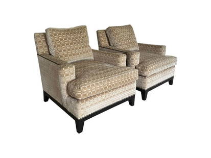 Cut Velvet Armchairs with Nailhead Trim, Pair: 34 in. w x 34 in. d x 32.5 in. h, Seat height: 18 in., Arm height: 24 in. PLEASE READ BEFORE PLACING A BID: Pickup for this auction will take place at a private residence in Rye, NY on Friday, July 25