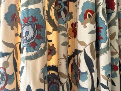 Embroidered Floral Window Panels, Lined, 4 Sets: 8 Panels : 30 in. w x 98 in. l. PLEASE READ BEFORE PLACING A BID: Pickup for this auction will take place at a private residence in Rye, NY on Friday, July 25th, from 9:00 AM to 12:00 PM, and Saturday