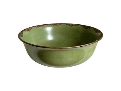 Large Green Ceramic Bowl with Bronze Detail: 17 in. diameter x 6 in. h. PLEASE READ BEFORE PLACING A BID: Pickup for this auction will take place at a private residence in Rye, NY on Friday, July 25th, from 9:00 AM to 12:00 PM, and Saturday,