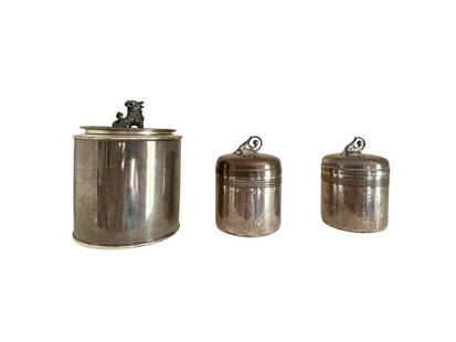 Silver Vessels, Set of 3: Large: 4 in. diameter x 5 in. h, Small: 3 in. diameter x 3 in. h. PLEASE READ BEFORE PLACING A BID: Pickup for this auction will take place at a private residence in Rye, NY on Friday, July 25th,