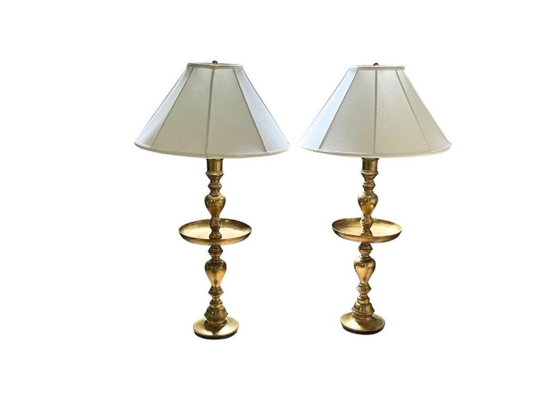 Tall Vintage Brass Candlestick Lamps, Pair (1 of 12)