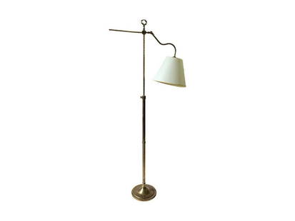 Gooseneck Brass Floor Lamp: 10 in. diameter x 38 in. h, Shades: 21 in. diameter x 13.5 in. h. Shade is damaged, see photos. PLEASE READ BEFORE PLACING A BID: Pickup for this auction will take place at a private residence in Rye,