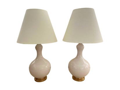Visual Comfort Addison Table Lamps, Pair: 8 in. diameter x 30 in. h, Shade: 16 in. diameter x 12.5 in. h. There is some pitting on the brass base of one of the lamps, see photos. PLEASE READ BEFORE PLACING A BID: Pickup for this auction will