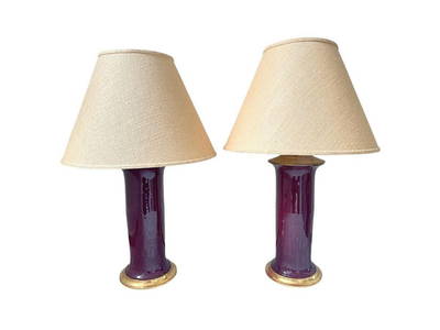 Christopher Spitzmiller Patricia Large Aubergine Table Lamps, Signed, Pair