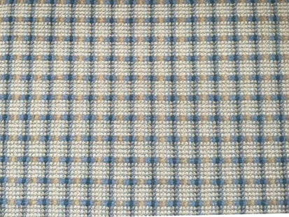 Blue Checked Wool Broadloom, 12 x 16: 12 ft. x 16 ft. Has a small spot stain, see photos. PLEASE READ BEFORE PLACING A BID: Pickup for this auction will take place at a private residence in Rye, NY on Friday, July 25th, from 9:00 AM to 12