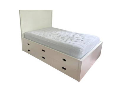 Full Size Bed with Built In Storage: 57.25 in. w x 78 in. l x 52.5 in. h, Storage Base height : 18.5 in. PLEASE READ BEFORE PLACING A BID: Pickup for this auction will take place at a private residence in Rye, NY on Friday, July 25th, fr
