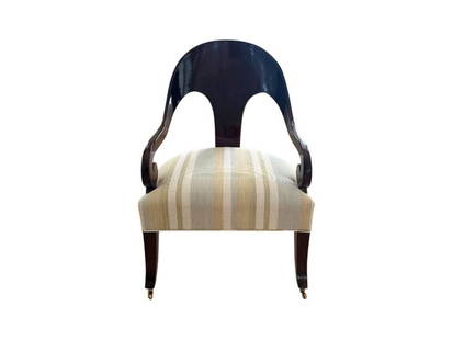 Spoon Back Slipper Chair: 23 in. w x 26 in. d x 34 in. h, Seat height: 16 in., Arm height: 20 in. PLEASE READ BEFORE PLACING A BID: Pickup for this auction will take place at a private residence in Rye, NY on Friday, July 25th