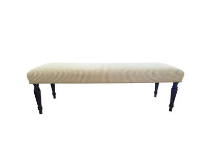 Custom Upholstered Bench: 60 in. w x 20 in. d x 20 in. h. PLEASE READ BEFORE PLACING A BID: Pickup for this auction will take place at a private residence in Rye, NY on Friday, July 25th, from 9:00 AM to 12:00 PM, and Saturday
