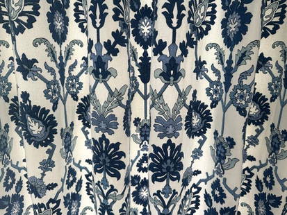 Blue and White Window Panels, 6 Sets: 12 Panels: 30 in. w x 102 in. l. PLEASE READ BEFORE PLACING A BID: Pickup for this auction will take place at a private residence in Rye, NY on Friday, July 25th, from 9:00 AM to 12:00 PM, and Saturda