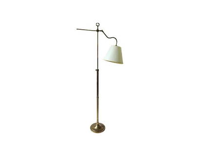 Vintage Brass Swan Arm Floor Lamp: 10 in. diameter x 38 in. h, Shades: 21 in. diameter x 13.5 in. h. Shade is damaged, see photos.