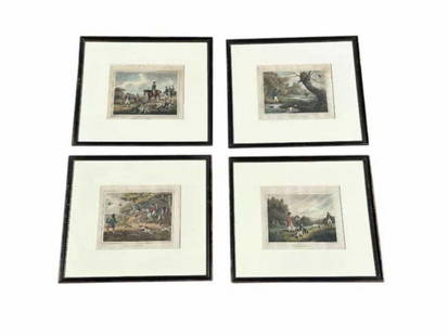 Samuel Howitt Hand-Colored Sporting Engravings, Set of 4: 14.5 in. w x 12.5 in. h
