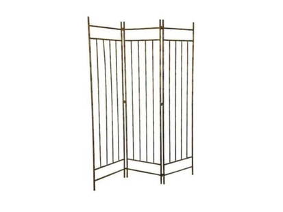 Vintage Maison Bagues Style Gilt Bamboo Metal Folding Screen: 60 in. w x 76 in. h