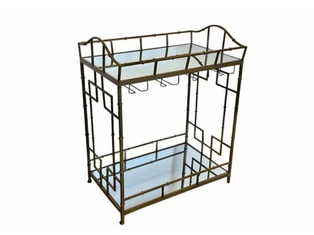 Faux Bamboo and Mirror Bar Cart: 29 in. w x 15.5 in. d x 28.5 in. h