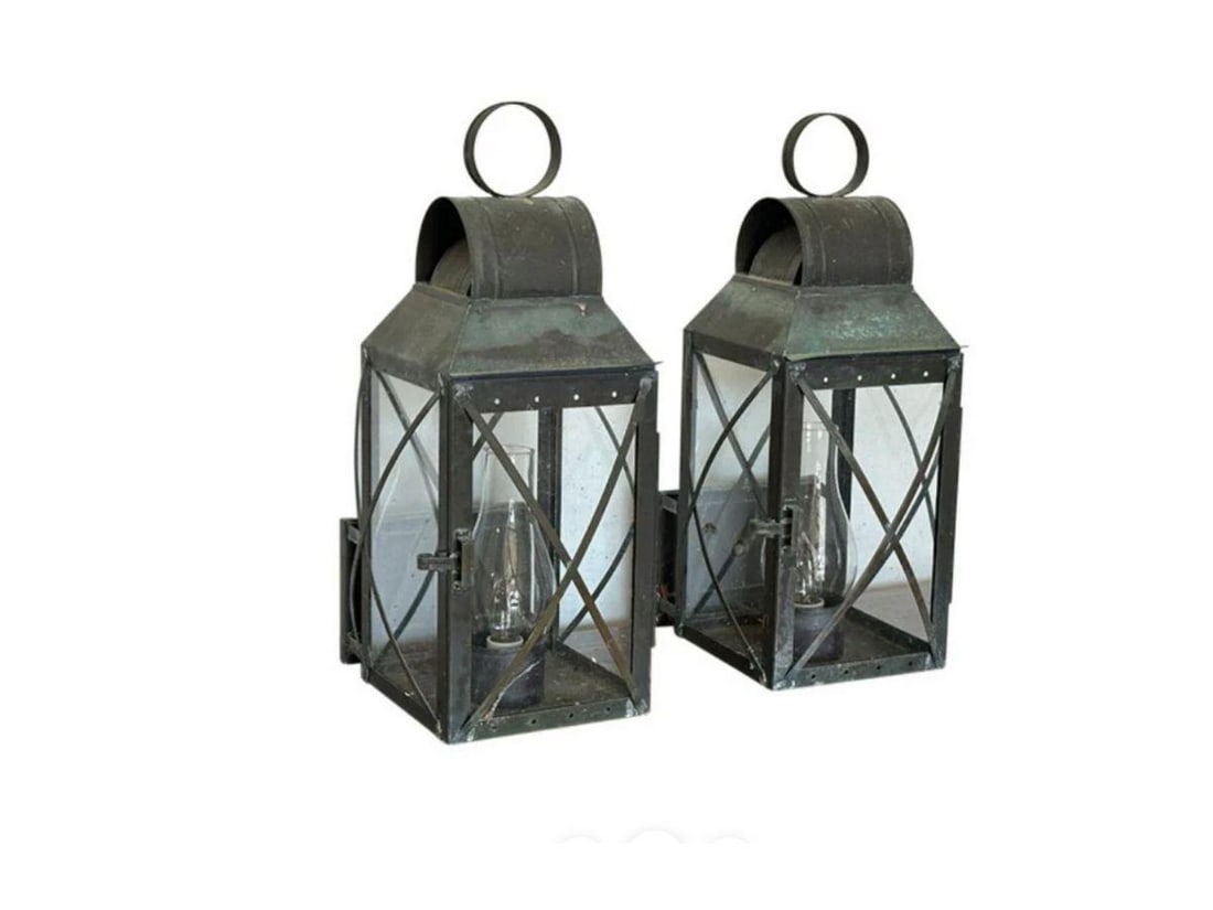 Outdoor Verdigris Wall Lanterns, Pair (1 of 8)