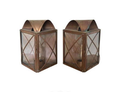 Colonial Copper Wall Lamps, Pair: 13 in. w x 9 in. d x 16 in. h