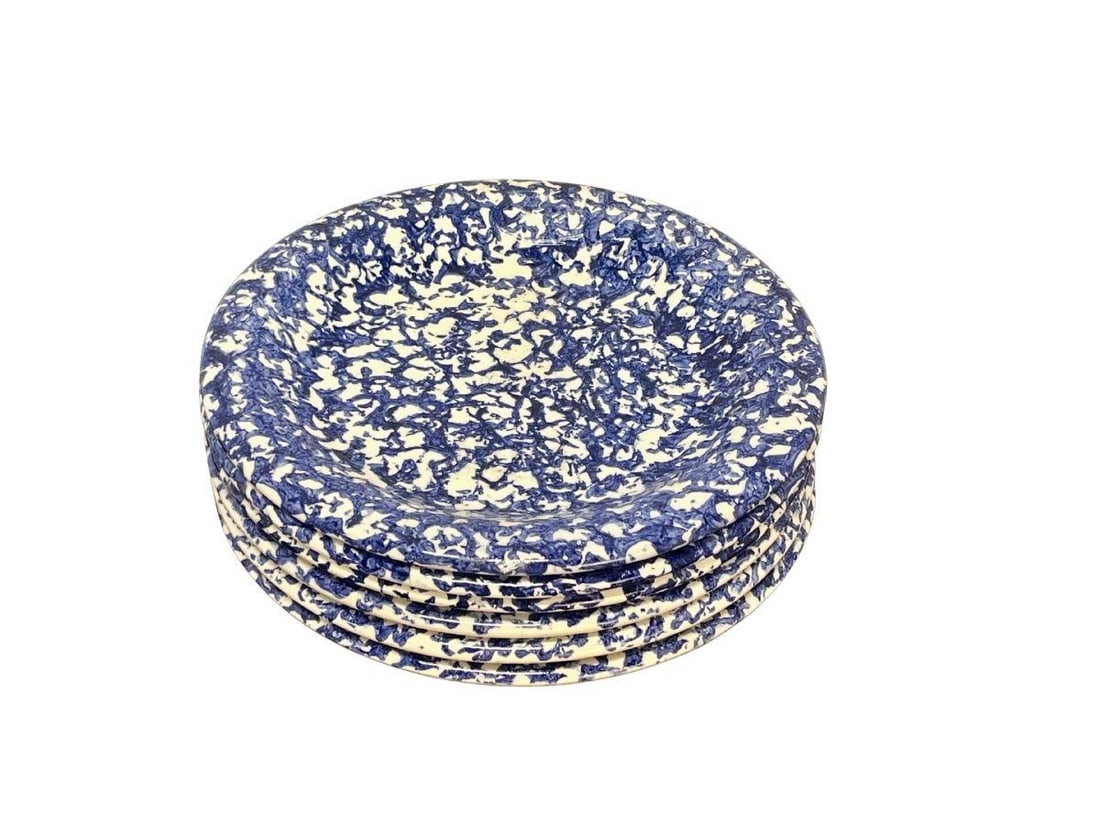Blue and White Spongeware Plates, Set of 8: 7 in. diameter