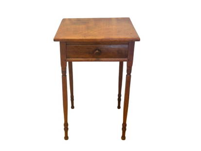 Single Drawer Side Table: 19in. w x 19in. d x 29in. h. Table needs knob reattached, see phtoos.