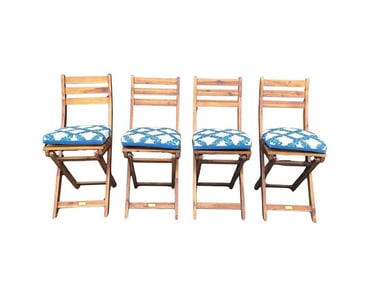 Belavi Wooden Folding Chairs with Sister Parish Cushions, Set of Four