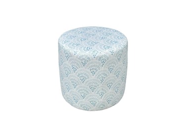 Sister Parish Chou Chou Fabric Light Blue Round Stool