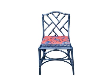Blue Painted Chinoiserie Side Chair with Lee Jofa Java Jungle Cushion