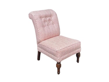 Tufted Back Slipper Chair in Sister Parish Burma Petal Pink Fabric