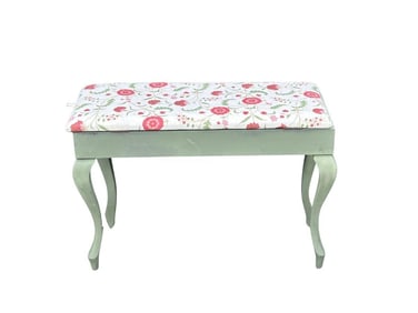 Green Painted Storage Bench Upholstered in Sister Parish Pink Titania Fabric