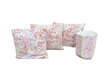 Roller Rabbit Pillows & Coordinating Waste Basket