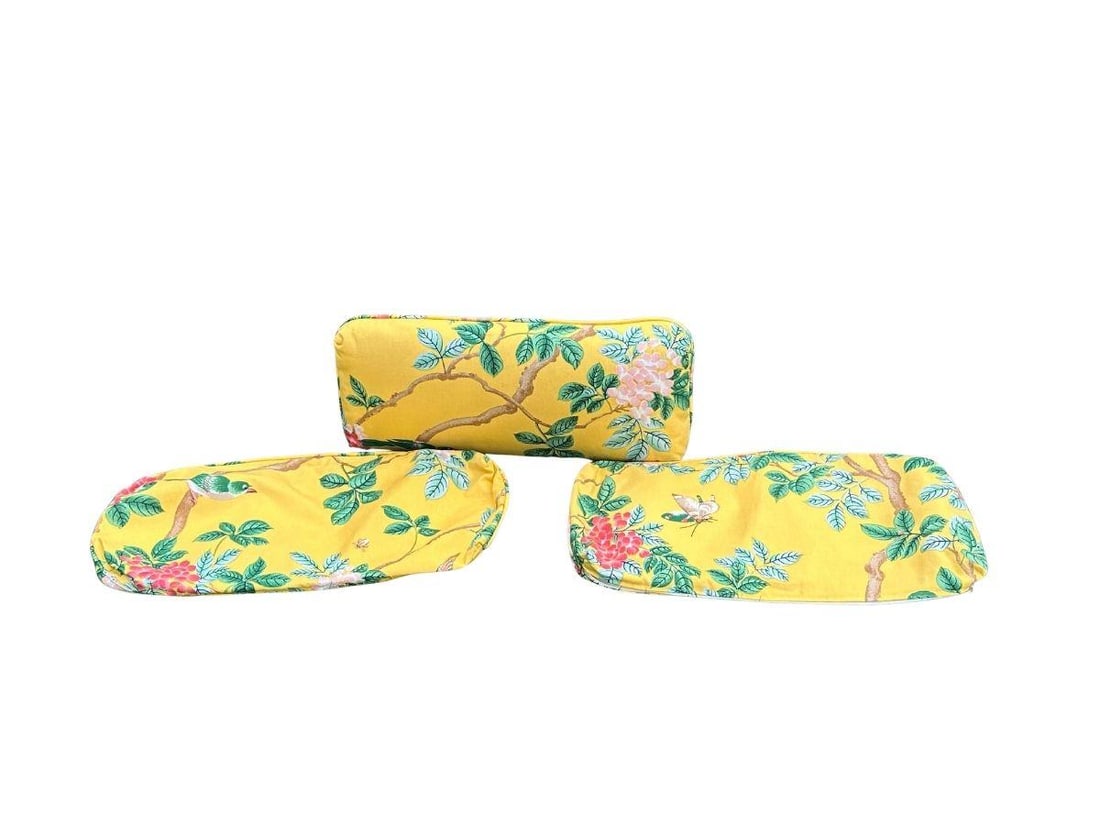 Yellow Floral Bolster Pillow Covers, Set of Three: 22 in. w x 10 in. h