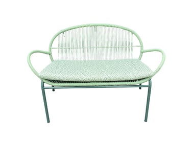 Green Woven Garden Bench with Custom Seat Cushion